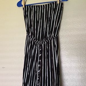 black/white striped strapless jumpsuit